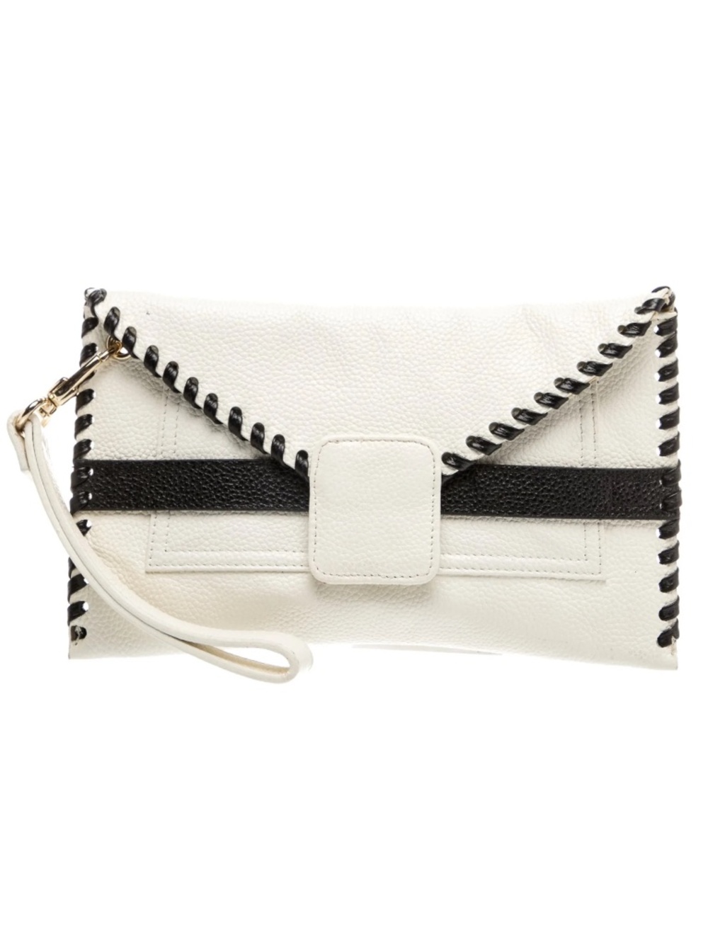 B-Low The Belt Brand White Leather Black Trim Clutch with Wrist Strap